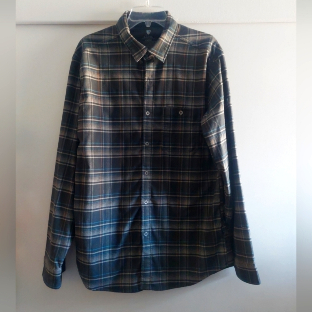 KUHL Plaid Flannel Gray Blue/Button Down Casual Shirt Large